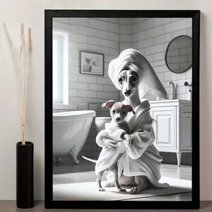 NWT Whippet Italian Greyhound IG Dog w/ Baby In Bath Canvas Print 11 x 14